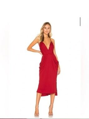BCBG Red Midi Dress | Deep V Slip Dress | Pockets | Formal Event Dress